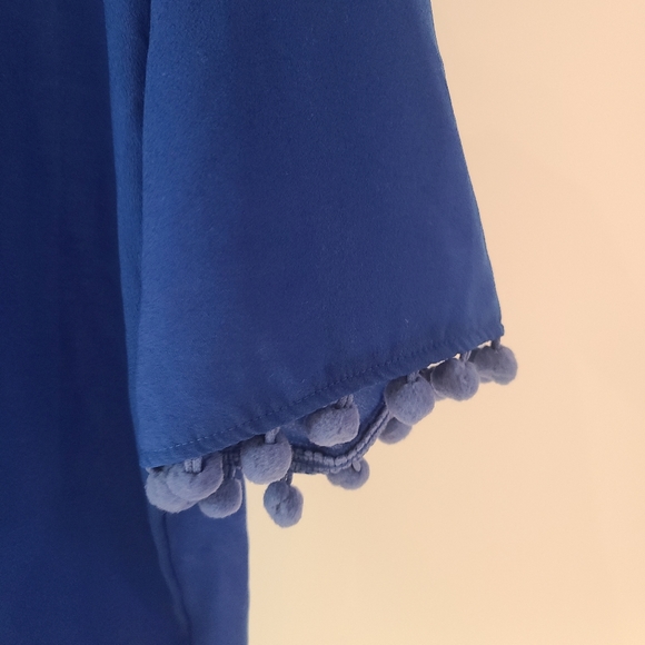 French Connection Classic Crepe Pompom Shirt Blue Top - Picture 4 of 5